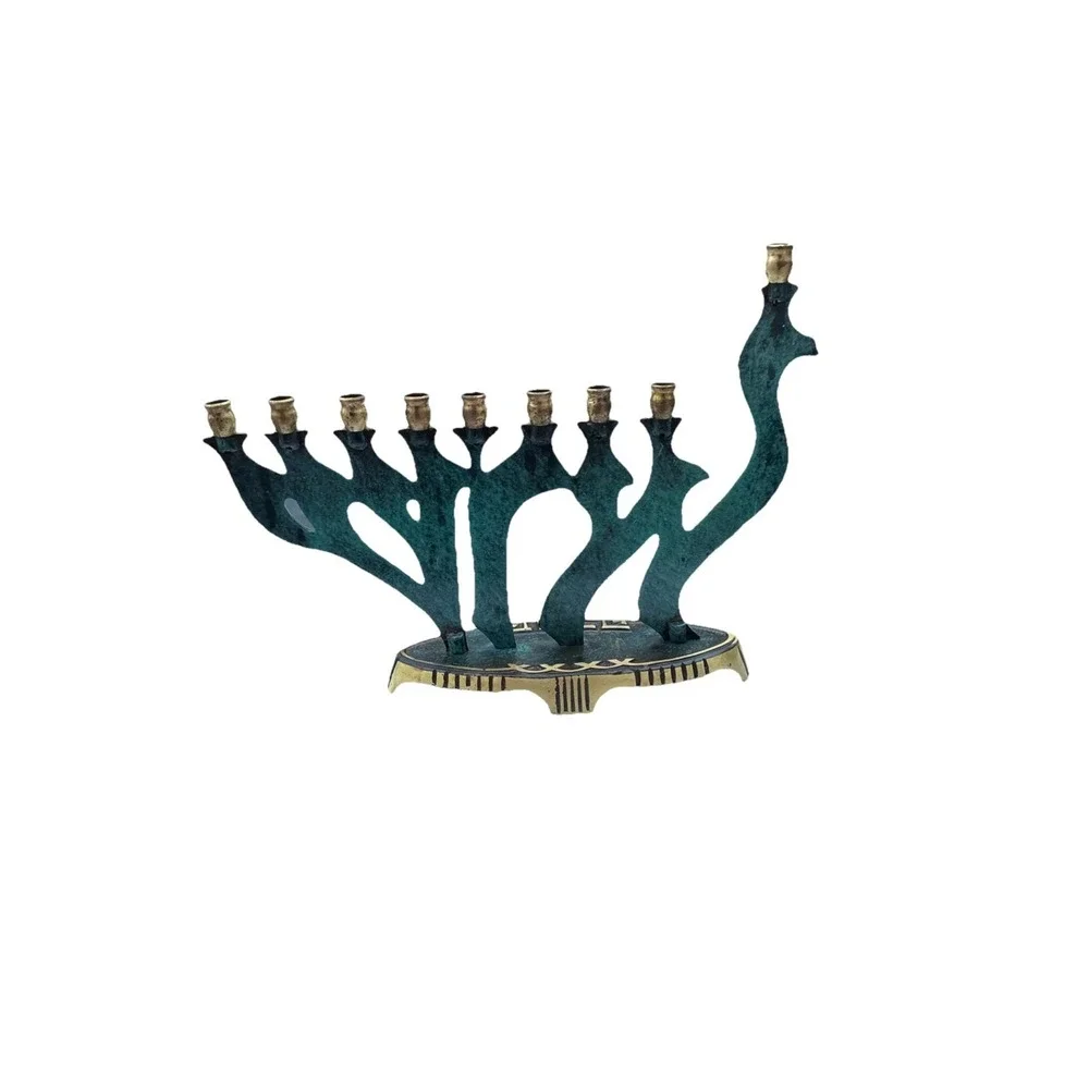 Vintage Brass menorah bird shape Made In israel by Oppenheim Hanukkah Judaica